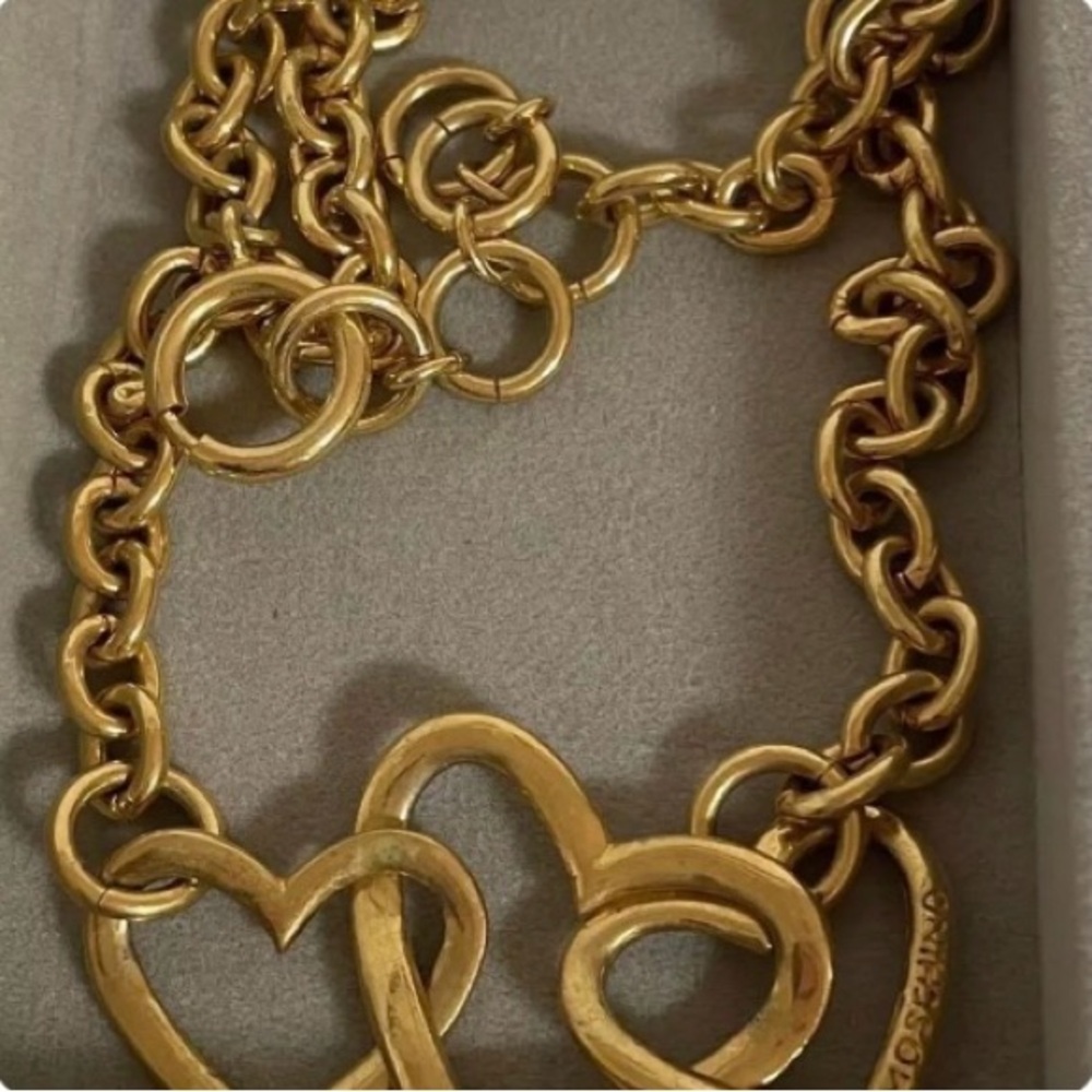 Moschino Gold Double Heart Chain Necklace